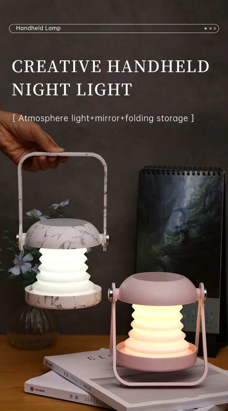 Three Dimming LED Folding Table Lamp 5W Portable Table Light With Cosmetic Mirror