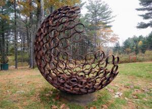 Outdoor Contemporary Corten Steel Hemilspheres Sculpture Garden Decoration