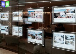 Quality Ultra Slim Poster Frame Light Box Acrylic LED Window Displays For Estate Agents for sale