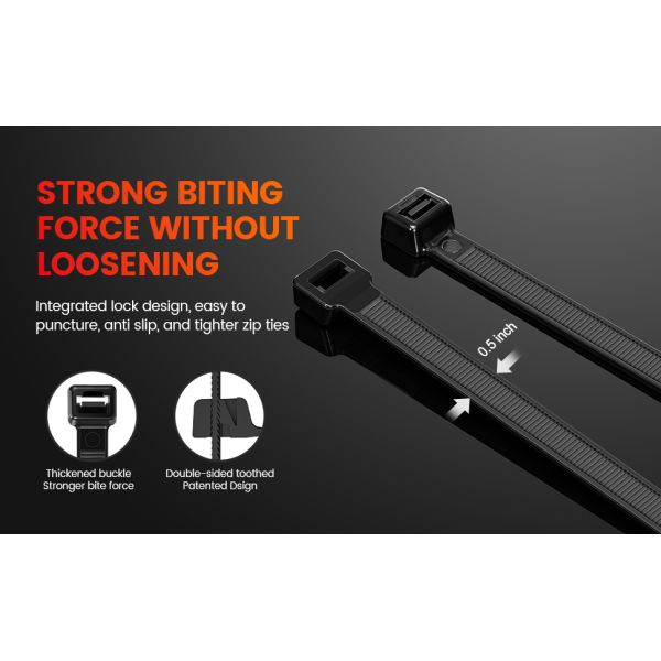 Temperature Resistant Double Sided Zip Ties 14 Inch 100 LBS Tensile Strength Strong Releasable