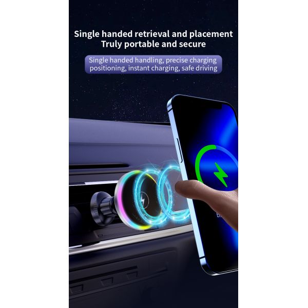 15W Convenient Car Wireless Charging Car Phone Mount With Ambient Light
