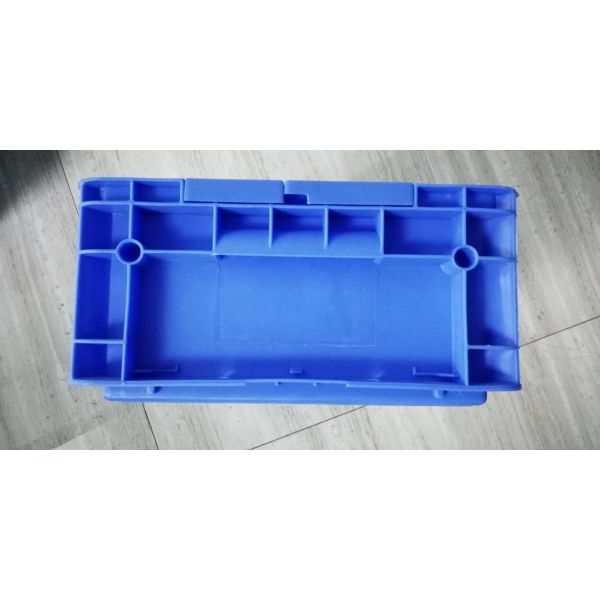 Hinged Lids Plastic Storage Tote Boxes Blue Color Stacking Turnovers