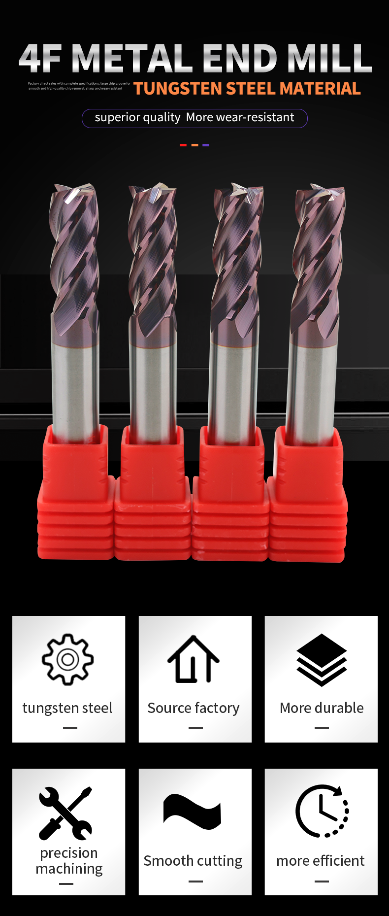 YINGBA CNC Router Bits Solid Carbide HRC 45/55/60/70 Metal Milling Cutter for Steel Iron Copper Aluminum Metal Cutter