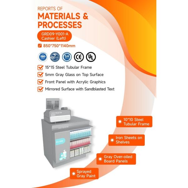 GDR09-Y001-A Retail Display Counter with 5mm Gray Glass and Cash Register Compartment for Mall Booths