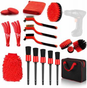 Quality 19Pcs Car Detailing Brush Set With Carry Bag All Purpose Clean For Cleaning Interior, Exterior for sale