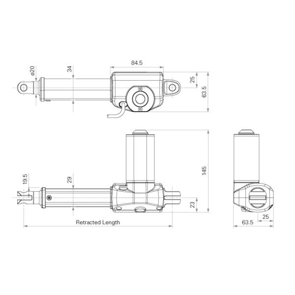 Compact Dimension Hall Sensors Electric Linear Actuators 2500N Black Grey IP66